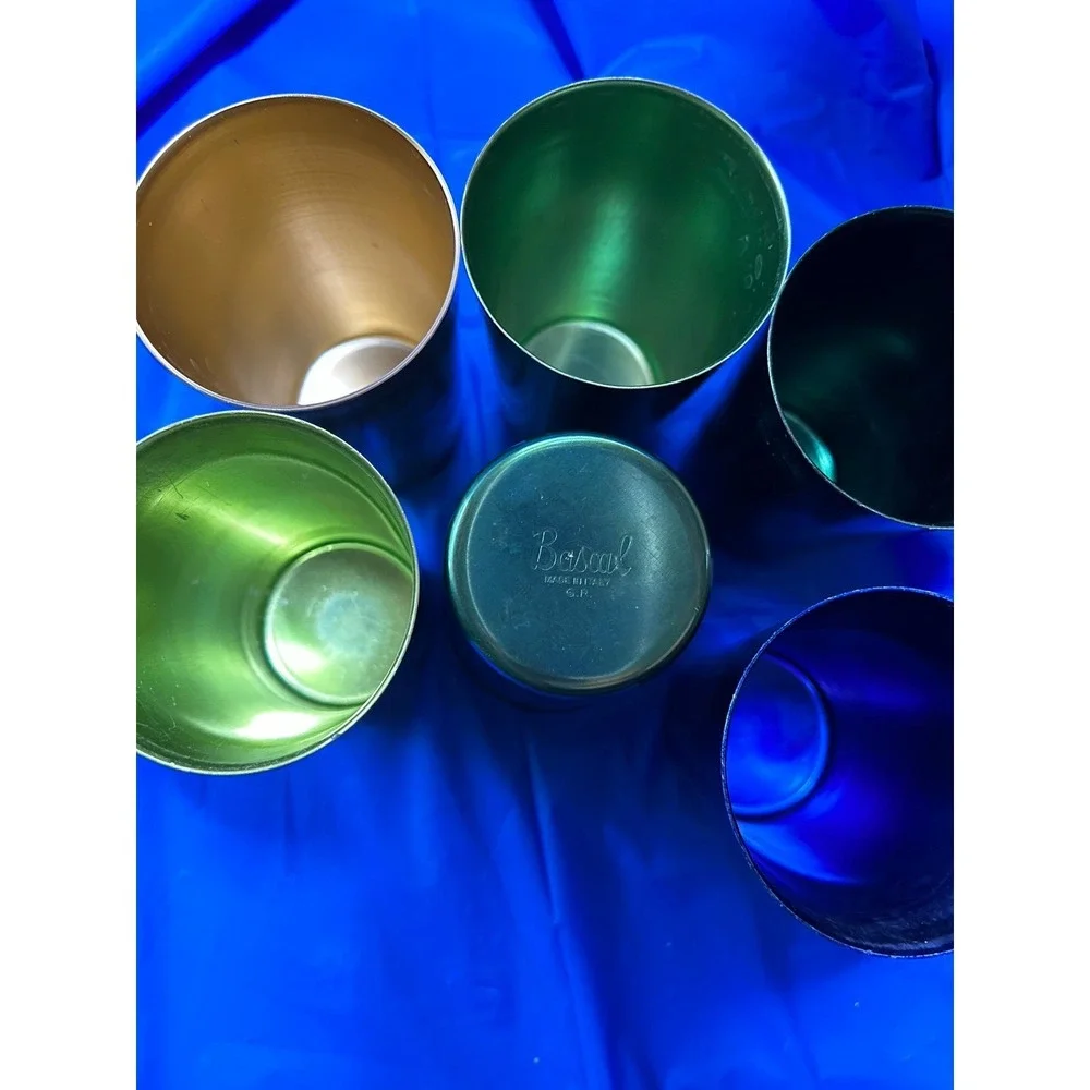 COCKTAILS ANYONE? Genuine Bascal-Made in Italy Retro Aluminum Tumblers, set of 6